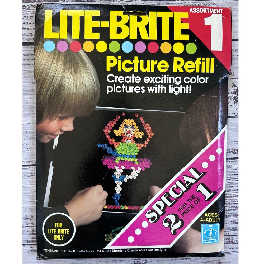 VTG Hasbro Lite-Brite Assortment 1 Picture Refill Playset 12 Designs 23 Sheets